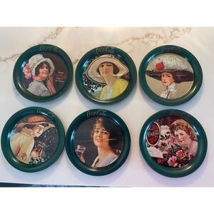 Vintage 1983 Coca-Cola Metal Coaster Set 12pc Victorian Coke Girls Ohio Art Co